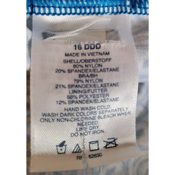 Lands' End Blue 16 DDD Swim Top Key Hole Geometric Women's Large S857 - Picture 7 of 8